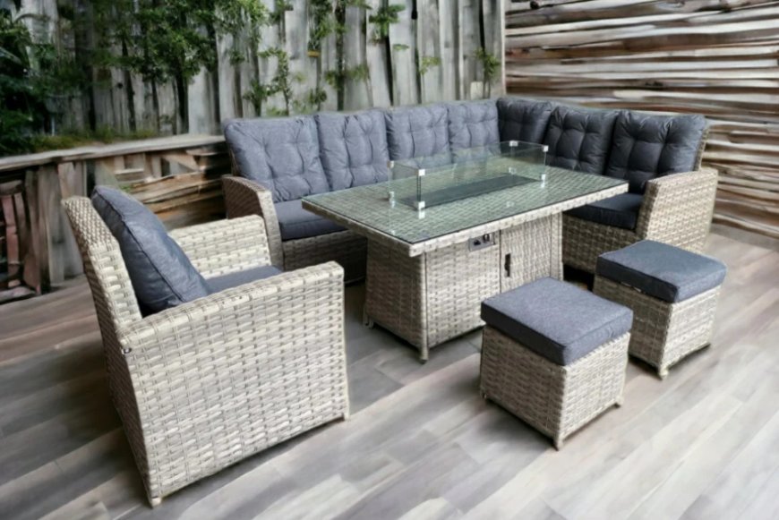 Cosy Evenings and Chic Dining with the Homeflair Rattan Ciara Sofa Set Featuring a Firepit Table